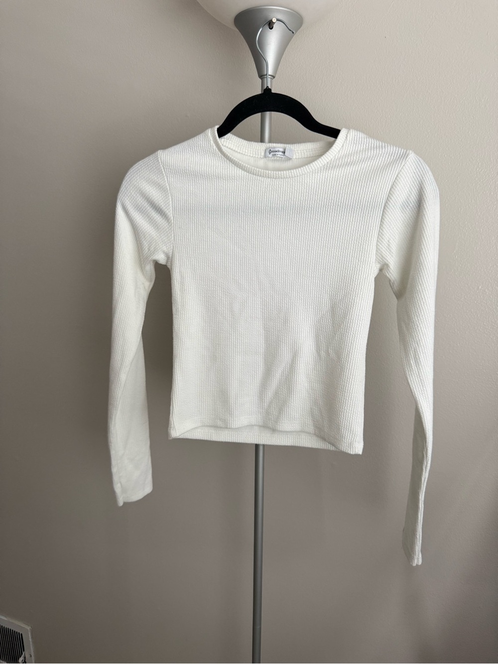 White Ribbed Long Sleeve Top
